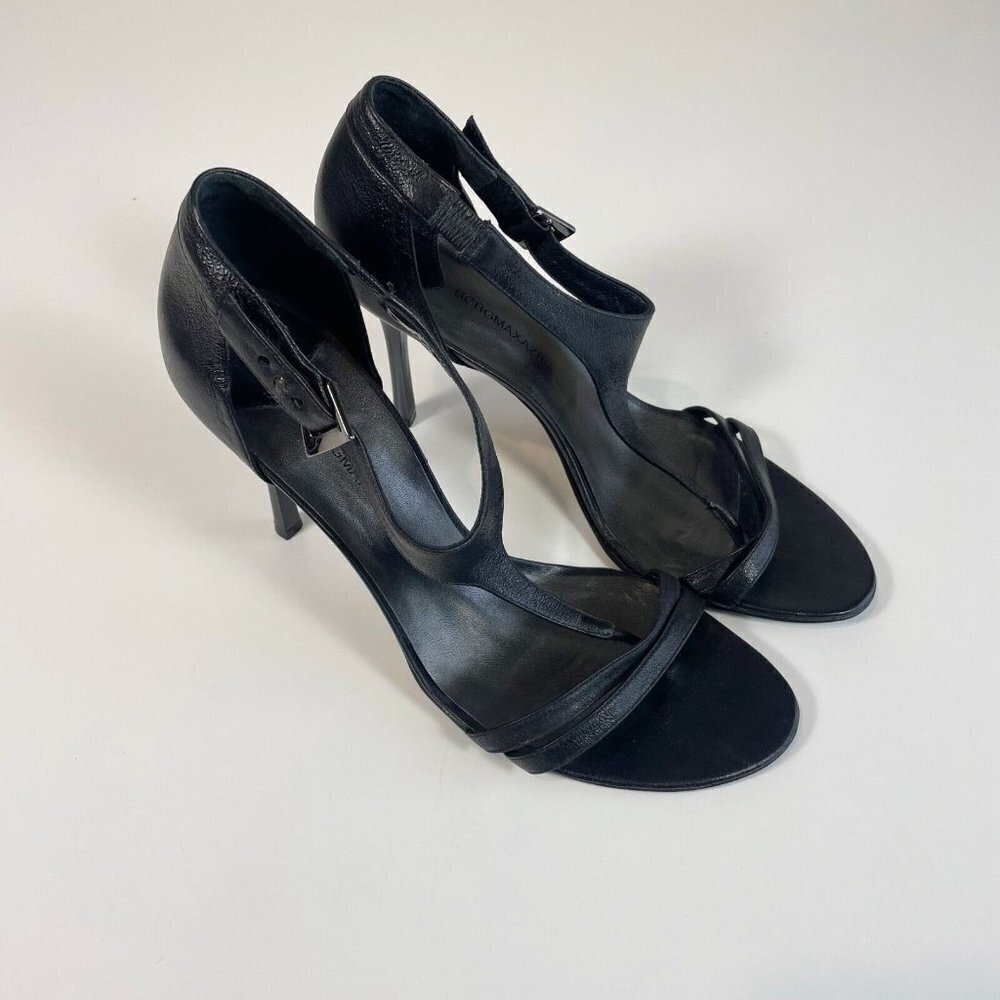 BGBCMAXAZRIA Womens Leather Stiletto‎ Pump Black 8.5 B Open Toe Ultra High Heels